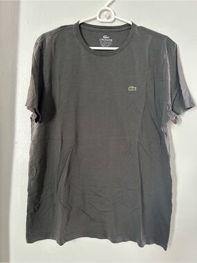 Lacoste Men's Crew Neck Tee - Charcoal Gray with Green Logo